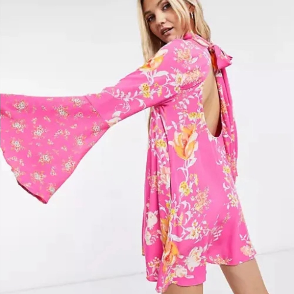 Free people “lollipop” mini dress. Hot pink w/ flowers! Soooo cute!!!